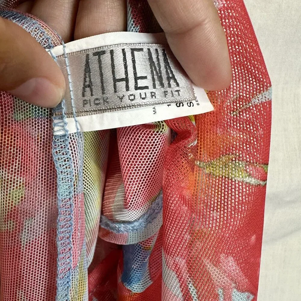 Athena Women's Sheer Mesh Swimwear Cover-Up Dress Size Medium Floral Hooded‎ Top